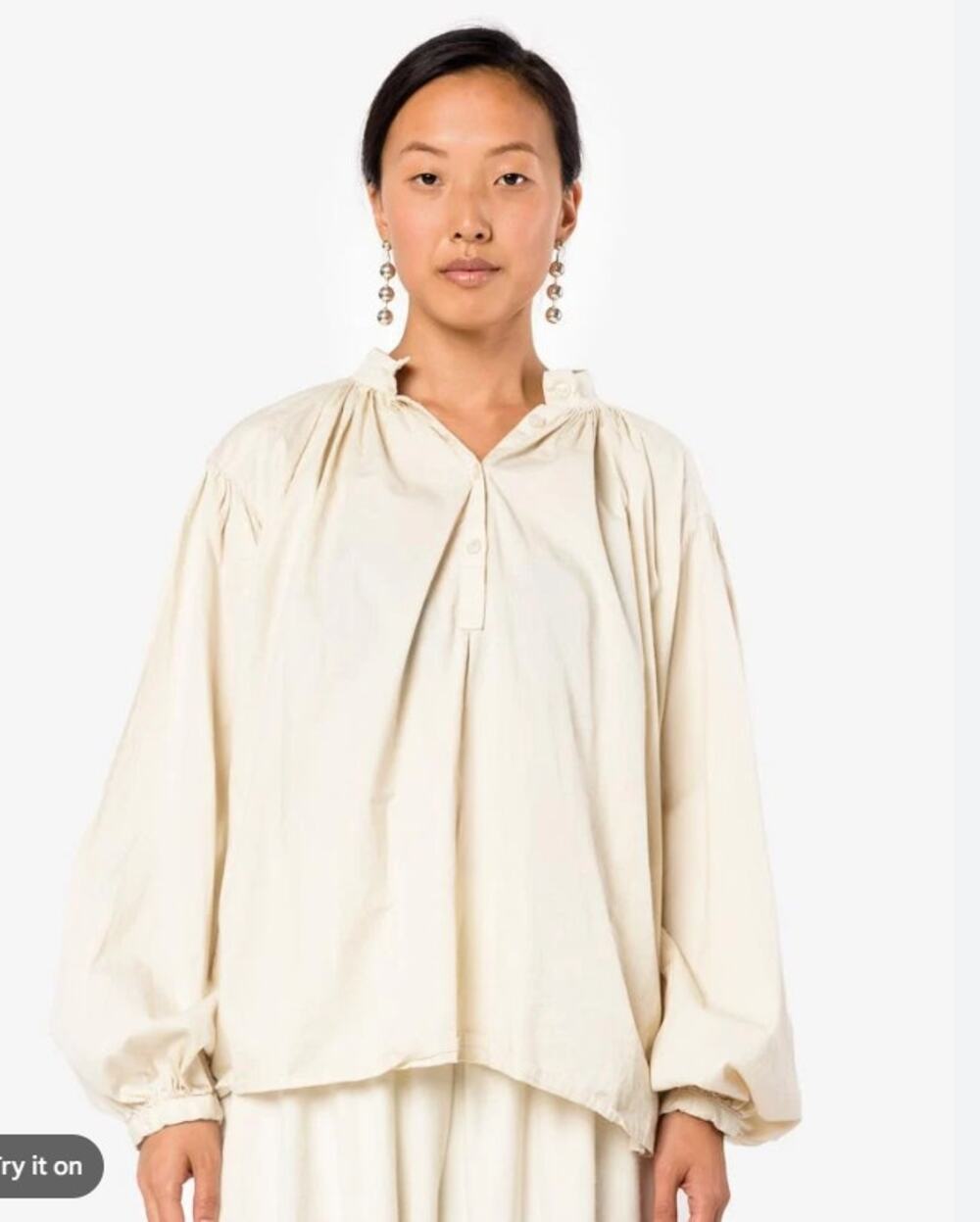 Black Crane Balloon Sleeve Blouse in Cream size XS Japanese Minimalist